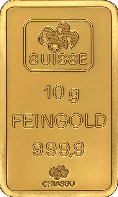 Gold Bullion Bars. Reverse of PAMP Fortuna 10 Gram 