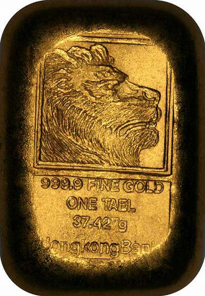 Obverse of Hong Kong Bank One Tael Gold Bar